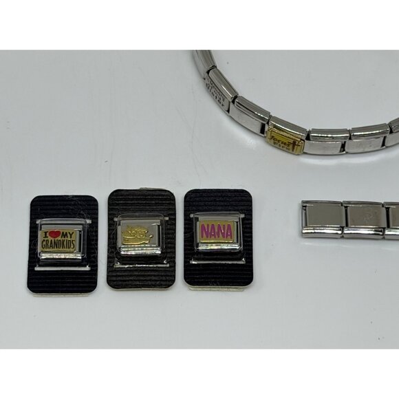 Italian Link Charm Bracelet Silver Tone 27 Links Charms & Blank Links Stainless - Picture 2 of 4